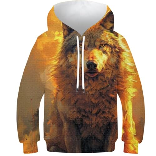 Pull loup doré imprimé 3D sweat à capuche manches longues enfant vêtement streetwear