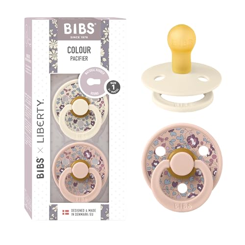 Image of BiBS Liberty Pacifier 2-Pack, BPA Free Pacfiers with Natural Latex Round Nipple, Made in Scandinavia, Size 1 (0-6 Months), Eloise Blush