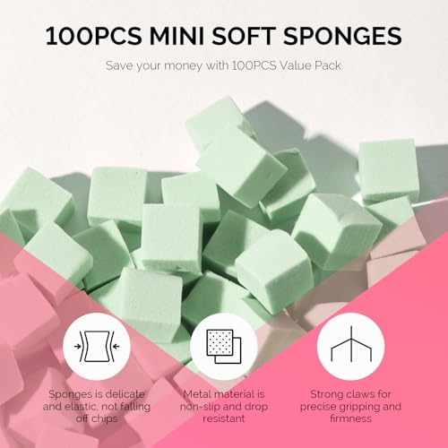 Image of MelodySusie 100Pcs Soft Nail Sponges for Ombre, Nail Art Sponges with Grabbing Pen, Blooming Nails, Gradient Nail, Manicure Nail Art Tools, Professional Accessories for Home and Salon Use, Green