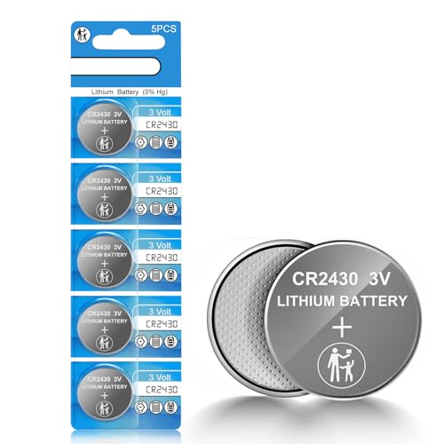 volkate CR2430 Battery 3V Lithium Coin Battery 5 Count Pack CR 2430 3 Volt Button Cell Battery Replacement for Remote Controls Car Key Fobs Watches Calculators Thermometers
