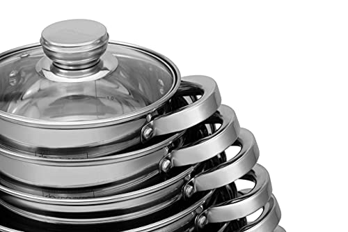EDENBERG Topfset 12-teiliges Induktions Töpfe Set, Edelstahl Kochtöpfe Set mit Deckel, für Gas, Elektro, Halogen, Keramik und Induktionsherde – Bild 7