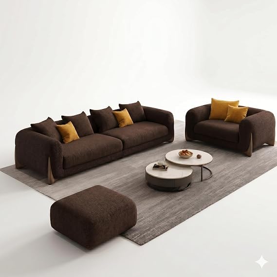 Image of A to Z Furniture Classic Chesterfield Sofa Set Luxury Chesterfield Sofa in for Home Living Room & Office (3+1=4 Seater Sofa with Ottoman Brown)