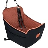 YOUVEE Dog Car Seat for Small/Medium Dog 20lbs 25lbs up to 32 lbs,Fully Detachable and Washable Puppy Booster seat with Storage Pockets,2 Adjustable Safety Belts(Black Outside Brown Inside)