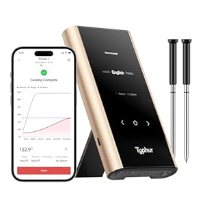 Sync Gold Wireless Meat Thermometer Digital with Dual 10X Signal Probes, Ensuring No Lost Connection in Kamado Cookers, Featuring a Standalone Base for Quick and Easy Control