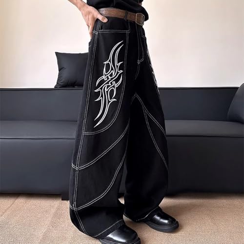 Unisex Plus Size Baggy Wide Leg Jeans Relaxed Fit Straight Cargo Trousers Flare Floor Length Embroidery Pants4