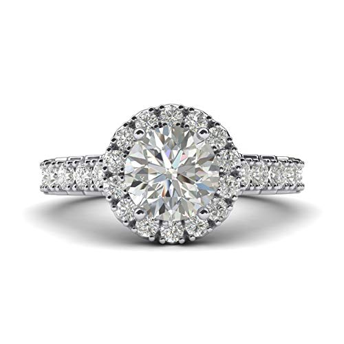Bague de fiançailles diamant simulé 1.5 CT halo en argent sterling massif éclatant