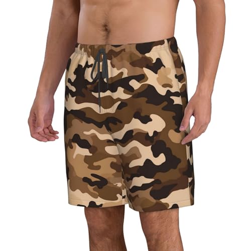 Brown Camouflage Men's Swim Trunks Quick Dry Board Shorts with Pockets Drawstring Beach Shorts Bathing Suit2