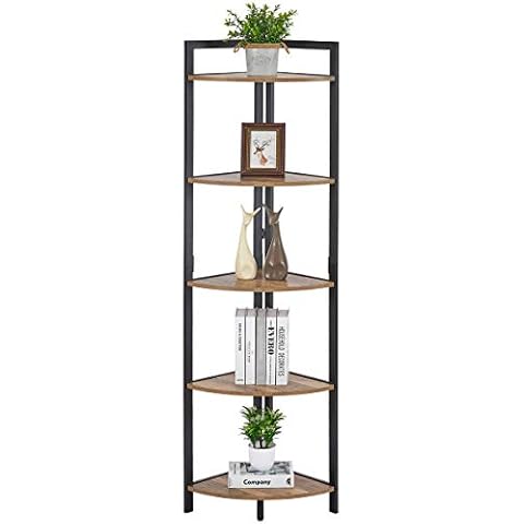 FATORRI Industrial Corner Bookshelf, 5 Tier Tall Corner Bookcase, Wood and Metal Corner Shelf Stand (Rustic Oak) Cover