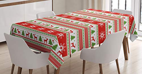 ABAKUHAUS Navidad Mantele, Reno del Copo de Nieve, Estampa Personalizada con Colores Firmes Lavable No Destiñen, 140 x 240 cm, Bermellón Verde Blanco