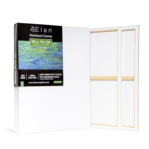 Elan Lienzos Preestirados 50x70, 6-PACK 100% Algodón Lienzos para Pintar Grandes, Canvas para Pintar 280GSM, Lienzo 50x70, Large Canvas