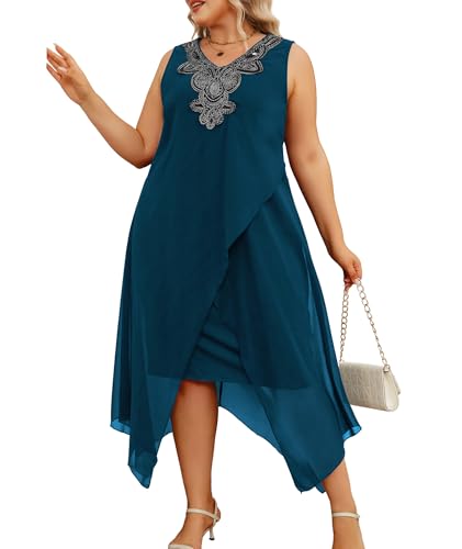Image of OCSTRADE Womens Plus Size Chiffon Dress Loose Sleeveless Flowy Cocktail Party Midi Dresses