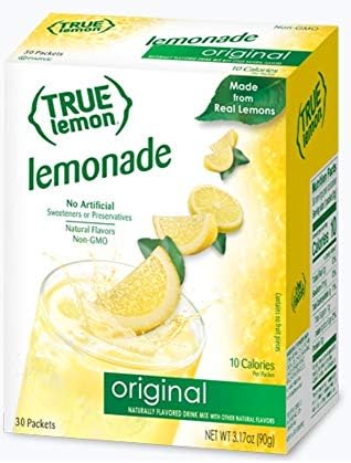TRUE LEMON Original Lemonade Drink Mix (30 Packets) | Made from Real Lemon | No Preservatives, No Artificial Sweeteners, Gluten Free | Water Flavor Packets & Water Enhancer with Stevia