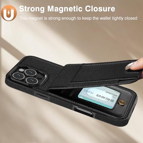 Image of LOHASIC for iPhone 16 Pro Max Wallet Case with Card Holder, Leather, Black