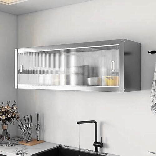 Meuble Haut de Cuisine Matériaux Acier Inoxydable et Acrylique Meuble Suspendu Salle de Bain avec Portes Coulissantes for Les Garages, Les Caves et Les...