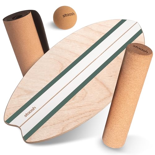 STAASH® Pro Balance Board - Tabla de equilibrio para surf y patinaje en interiores (incluye alfombrilla y carrete de protección)