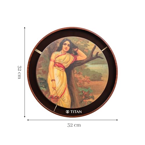 Image of Titan Raja Ravi Verma Series Ahalya Wall Clock with Embossed Dial & Silent Sweep, Model W0095PA02 | 31.7 cm x 31.7 cm x 4.7 cm