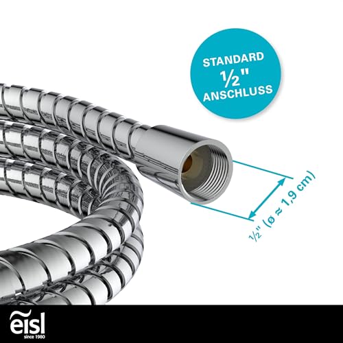 EISL Duschschlauch 1,75m Edelstahl, mit extra Knickschutz, Universal Brauseschlauch 175cm für die Dusche, Chrom JM175MKCRPLUS