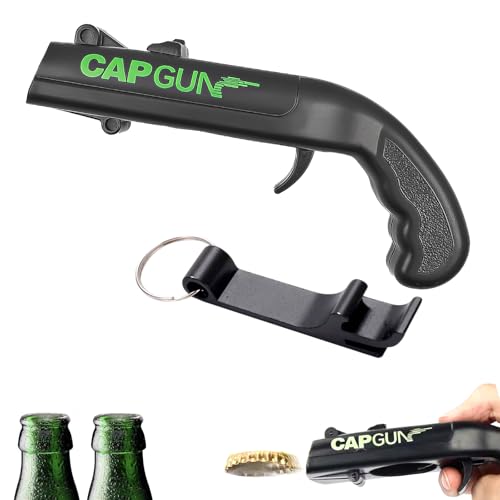 TAIXING Cap Gun Apribottiglie, Tappo Pistola Bottiglie Aperte Nero, Divertente Cavatappi Pistola per Feste in Casa, Barbecue allAperto, Gioco Creativo, Partito, Lancia i Tappi Oltre 5 Metri