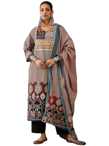 Image of INDO ERA Women Pure Cotton Kurta Set with Dupatta | Festive Suit Set, 10408