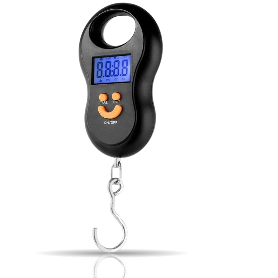 PARENCE.- Balance de Pêche Électronique Portable 40 kg – Crochet Digital avec Écran LCD Rétroéclairé | Précision 10g | TARE & HOLD | Crochet de Pesée Compact pour Pêcheurs)