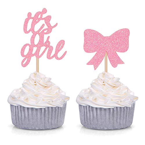 24 Counts It's A Girl Cupcake Toppers Baby Girl Shower Party Decorations