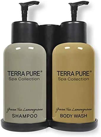 Terra Pure Spa Collection | Wall-Mounted No Drill Shower Soap Amenities Dispenser | 10.14 oz. / 300 ml Bottles | Tamper Proof Locking Bracket | 1 Bracket with Shampoo & Body Wash