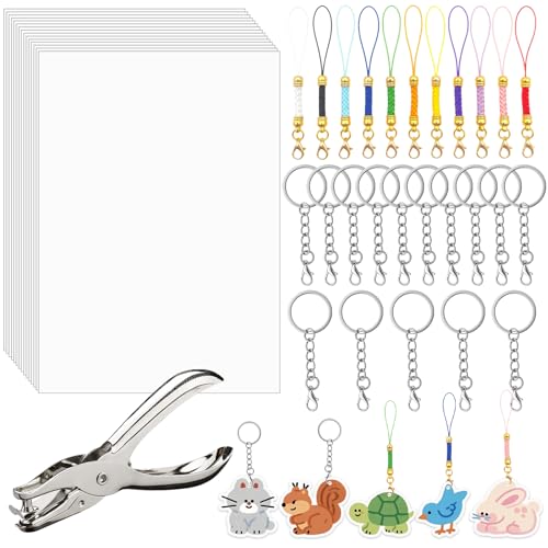 APLOS 41Pcs Kit de Plástico Magico con A5 Plastico Magico, Llavero, Perforador - Kit de Shrink Plastic para Niños para Hacer Llaveros, Bisutería y Adornos para Mochilas Escolare