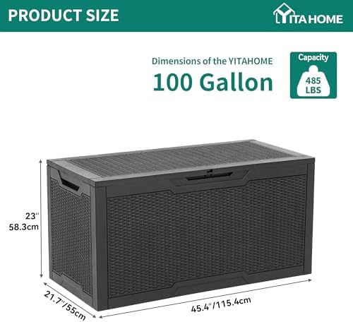 YITAHOME 100 Gallon Outdoor Storage Box, Large Water Resistant Resin Deck Box, Lockable Indoor Outdoor Container for Patio Garden Cushions Tools Equipment, Black - 1