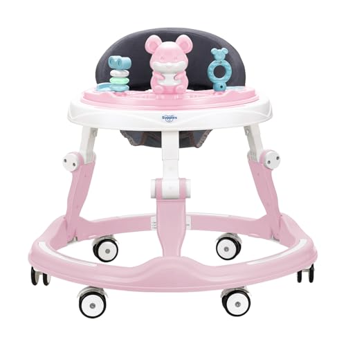 Image of Amazon Brand - Supples Baby Walker (Musical) | Kids Walker with Toys | Baby Walkers for Boys & Girls 9+ Months | Adjustable Height Walker with RGB Lights | Birthday Gift for 1 Year Old | Pink & White