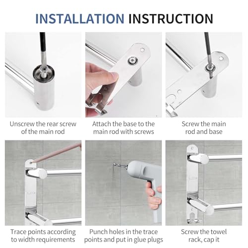 KAHCNVN Stainless Steel Double Towel bar,adjustable16-28IN Double Towel Racks for Bathroom Wall Mounted,Suitable for Bathrooms and Kitchens by KAHCNVN - Image 6