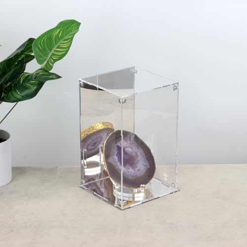 Image of 6x6x10Inch Assemble Clear Acrylic Box with Mirror Back and Base | Removable Display Case with Lid for Collectibles, Countertop Decorative Storage Box for Display Action Figures Jewelry