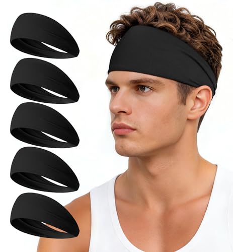 Bandeau HiRui 5 pièces, absorption sueur, sport noir