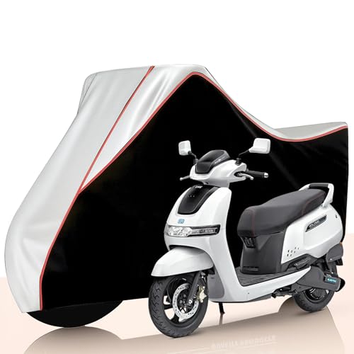 Image of All Weather Protection Two Wheeler Cover for TVS iQube Electric, Scooter & Scooty | Anti Dust, 100% Water Resistance, Heat Resistant, UV Proof - Triple Stitched | (Black Top Silver)