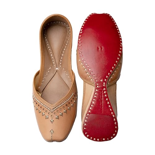 Image of KORAKARI Women's Traditional Ethnic Amber Punjabi Jutti, Leather Flat Comfortable Mojaris for Girls