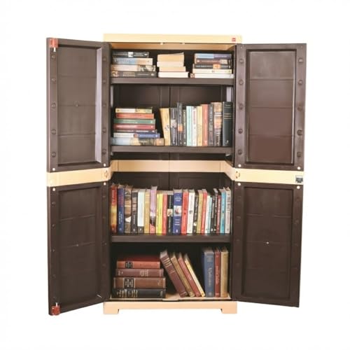 Image of Cello Novelty Big Bookshelf, Brown & Beige | 2 Dustproof Doors | Space Saving Cupboard | Plastic Book Shelf | Multipurpose Book Shelf for Home, Office | Book Organizer for Library
