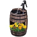 Outsunny 23" H Outdoor Water Fountain Wood and Metal Rustic Apple Barrel Pump Garden Decor for Outside Backyard