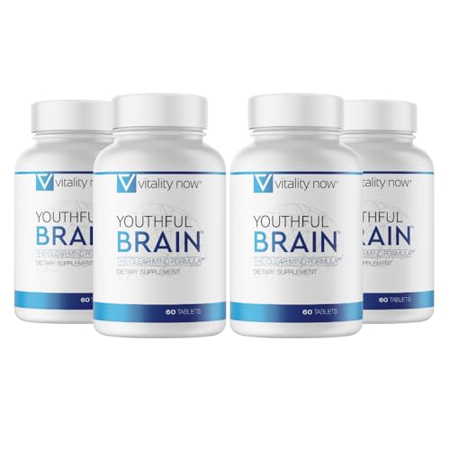 Vitality Now Youthful Brain 4 Bottle Bundle - Memory & Brain Health Support Supplement - Brain Booster Clarity with Bacopa Monnieri Ginkgo Biloba B12-120-Day Supply (240 Count)
