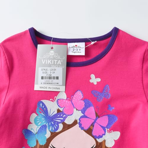Image of VIKITA Girls Shirts Winter Long Sleeve Tops Print Tees for Girls,3-12 Years
