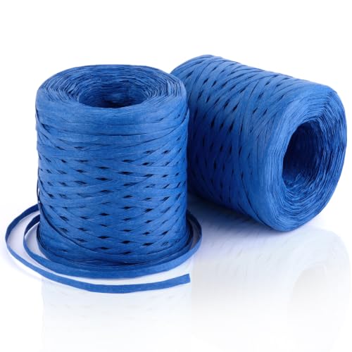 Image of BEVTEE 436 Yards Raffia Yarn for Crochet, Ribbons for Crafts, Blue | Paper Ribbon for Wrapping Christmas Crafts DIY Decoration, Easy to Tie, Perfect for Basket Weaving Supplies