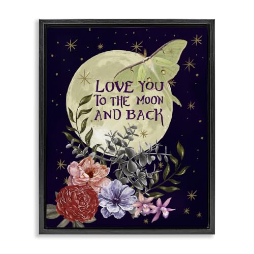 Moonlit Night Sky Luna Moth Flowers, 24 x 30 Inch Canvas in Floater Frame
