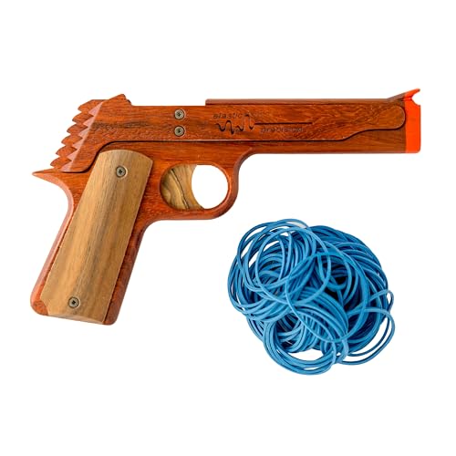 Elastic Precision Model 1911 Rubber Band Gun - Exotic Padauk and Walnut Hardwoods - Wooden Gun for Adults