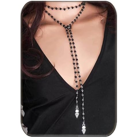 EVAZEN Gothic Long Necklace Black Layered Wrap Around Necklaces Bead Necklace Adjustable Party Chain Jewelry for Women Cover