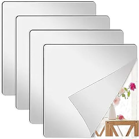 fghuim 4PCS 8"X8" 2MM Thick Flexible Acrylic Mirror Tiles,Frameless Wall-Mounted Acrylic Mirrors for Home,Bedroom,Bathroom,Door,Balcony,Gym,Decorative Mirror Stickers for Home Wall Decor Cover