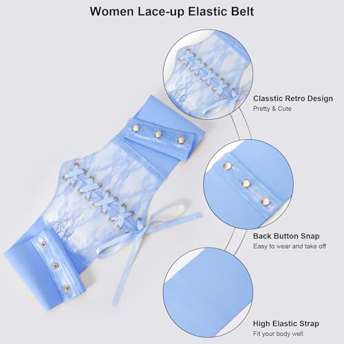 WHIPPY Women Lace-up Corset Waist Belt Transparent PVC Lace Crochet Petal Elastic Wide Belt for Dress4