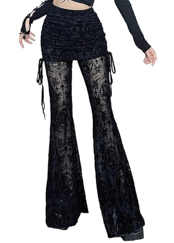 Pantalon gothique évasé en dentelle pour affiner la silhouette rétro