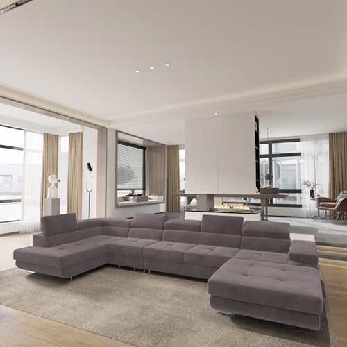 Masseno Ecksofa VELORA L-S mit Schlaffunktion U-Form, Sofa mit Bettkasten, Wohnzimmersofa, Couch, Soffa, Bettsofa, Couchgarnitur- Wrzosowy, Monolith 62 – Bild 5