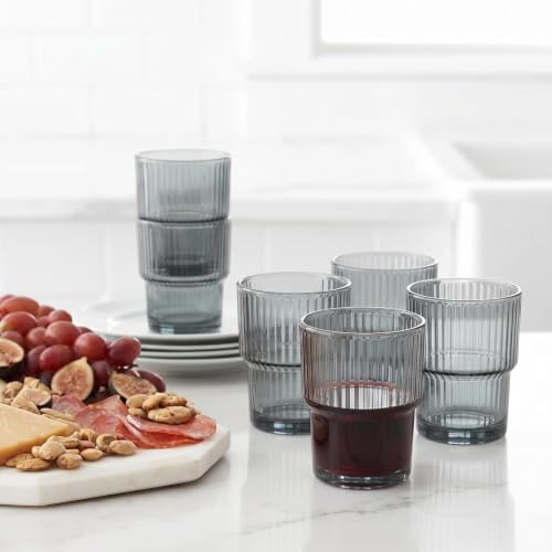 Image of 220 ML Premium Black Ribbed Drinking Glasses Set of 6, Vintage Water & Juice Glass Tumblers, Textured Glassware for Whiskey, Cocktail, Mocktail, Soft Drinks & Everyday Use (MT-46)