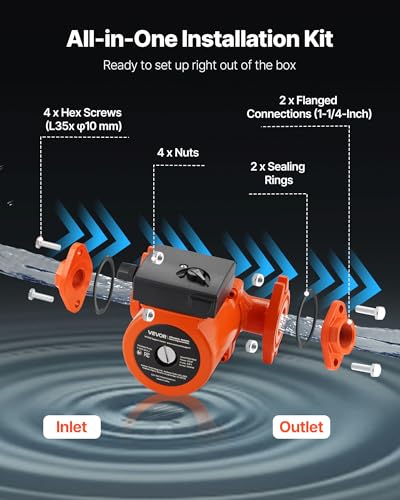 Image of VEVOR F-0011-BF4-J Cast Iron Circulator Pump, 33 GPM, AC 120V 33 ft Hot Water Recirculating Circulation Pump, 1-1 /4 in Flange Connection, 3-Speed Adjustment, Quiet Operation, for Home Heating System