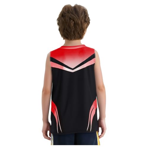 Hansber Kids Boys 3 Piece Sports Outfit Print T-shirt with Tank Top and Shorts Set Activewear Red 14 Years4