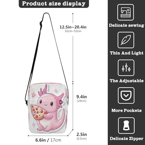Crossbody Bag Cute Axolotl Pizza Messenger Bag for Women Men Purse Shoulder Bag Satchel Bag with Adjustable Strap 214B88903